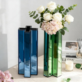 Blue Tall Cross-Shaped Decorative Glass Flower Vases for Home Decor