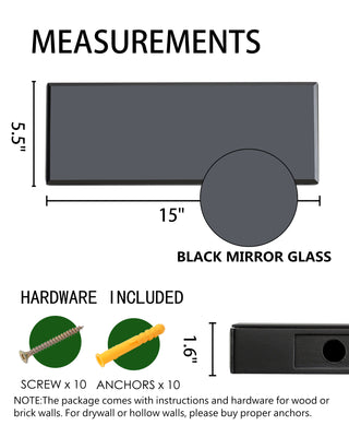 Black Set of 3 Mirrored Glass Floating Shelves