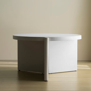 Modern Round White Coffee Table with Textured Finish Center Table
