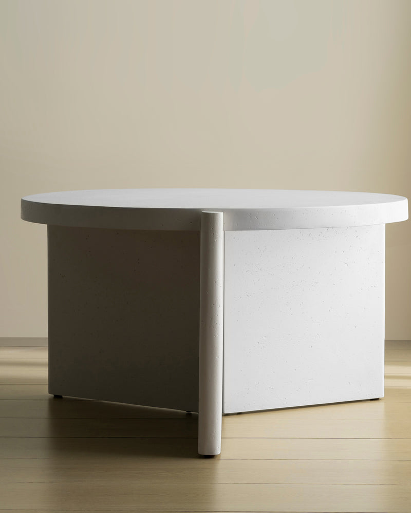 Modern Round White Coffee Table with Textured Finish Center Table