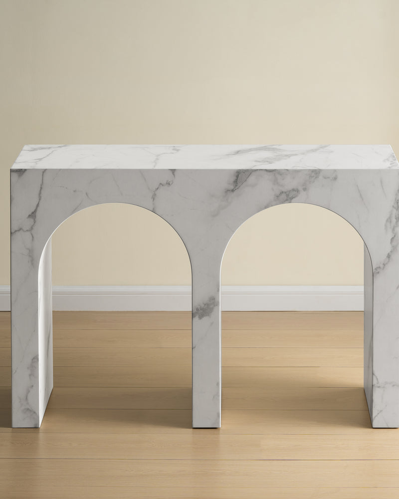 Modern Hallway Console Table in Faux Marble Finish