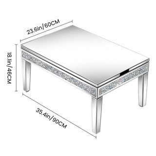 Mirror Glass Coffee Table Lift Top Accent Table with Hidden Storage