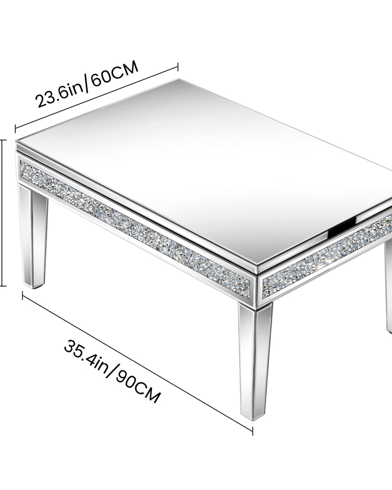 Mirror Glass Coffee Table Lift Top Accent Table with Hidden Storage