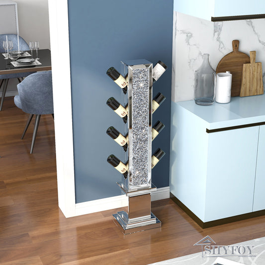 Modern Floor Wine Racks Freestanding, Decorative Home Furniture filled with Crushed Crystals, Hold for 8 Bottles