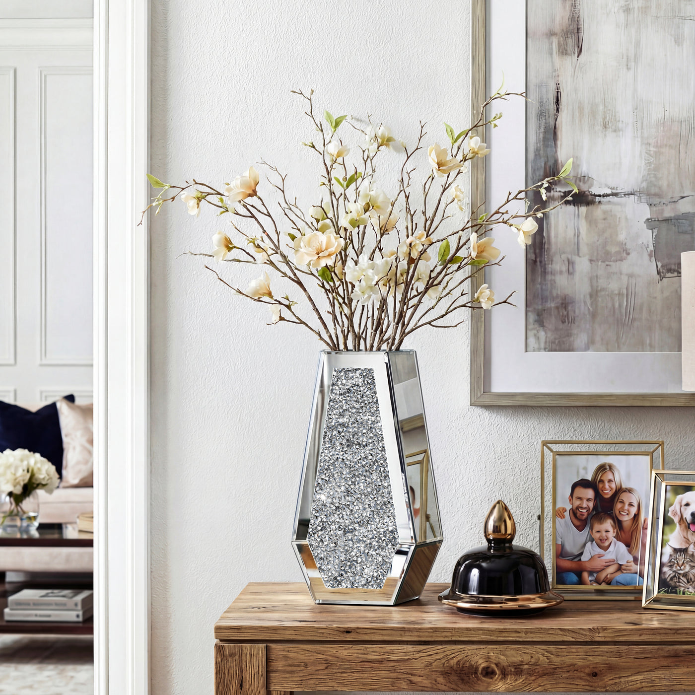 Modern Crystal Decorative Mirror Vases Stunning Luxury Flowers Home Decor Silver