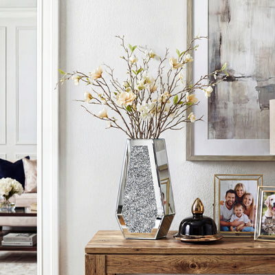 Moderne Kristall-Dekospiegelvasen Atemberaubende Luxusblumen Heimdekor Silber
