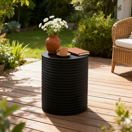 Modern Cylinder Side Table Minimalist Outdoor End Table, Cement Accent Table