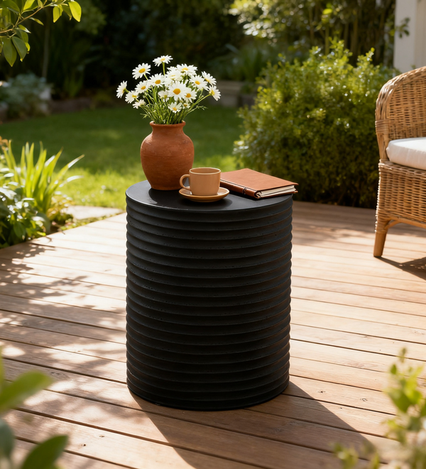 Black Modern Cylinder Side Table Minimalist Outdoor End Table