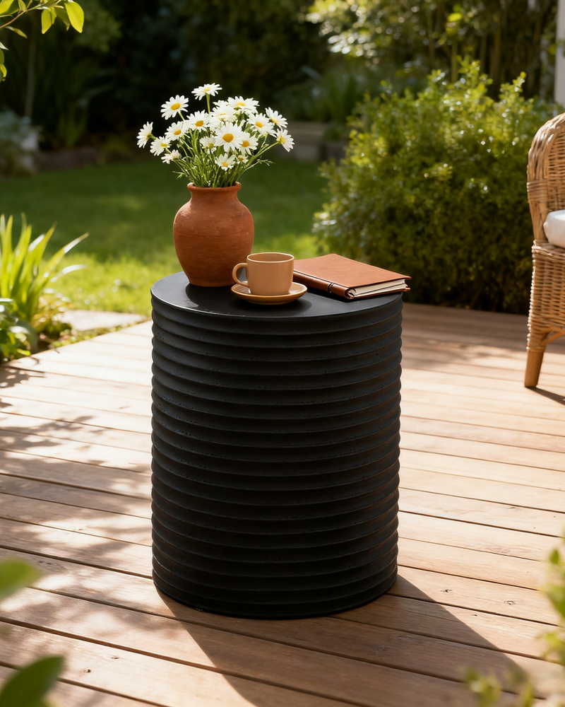 Black Modern Cylinder Side Table Minimalist Outdoor End Table