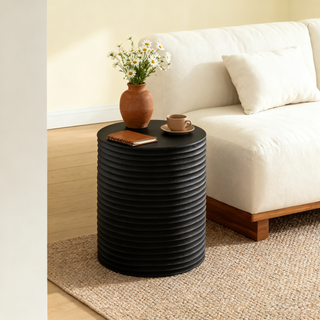 Black Modern Cylinder Side Table Minimalist Outdoor End Table