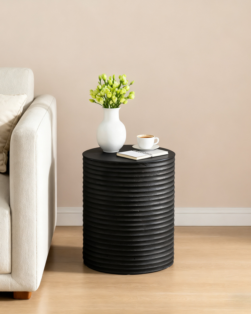 Black Modern Cylinder Side Table Minimalist Outdoor End Table
