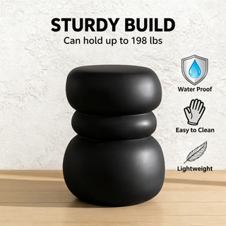 Black Round Stone Side Table End Table