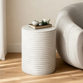 White Outdoor Ceramic Accent Table, Unique Garden Stool for Patio or Balcony