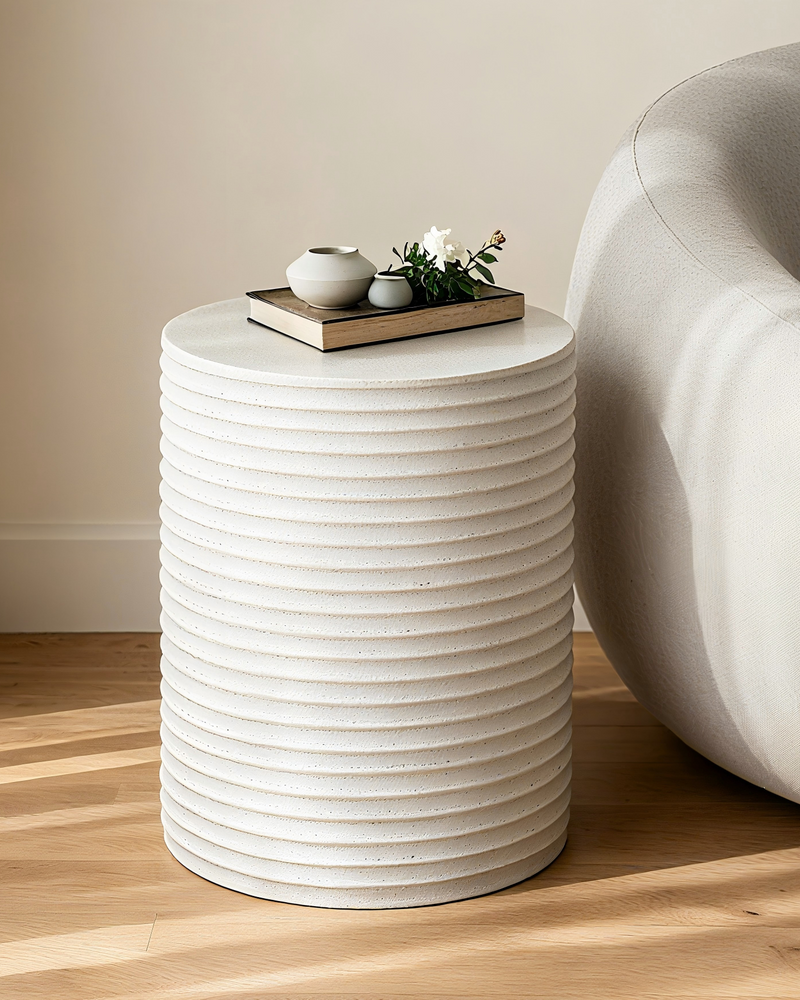 White Outdoor Ceramic Accent Table, Unique Garden Stool for Patio or Balcony