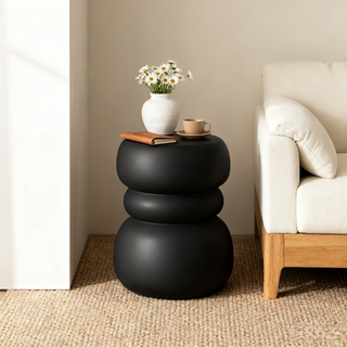 Black Round Stone Side Table End Table