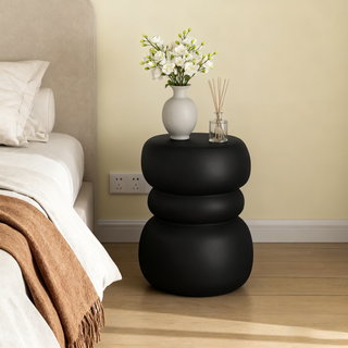Black Round Stone Side Table End Table