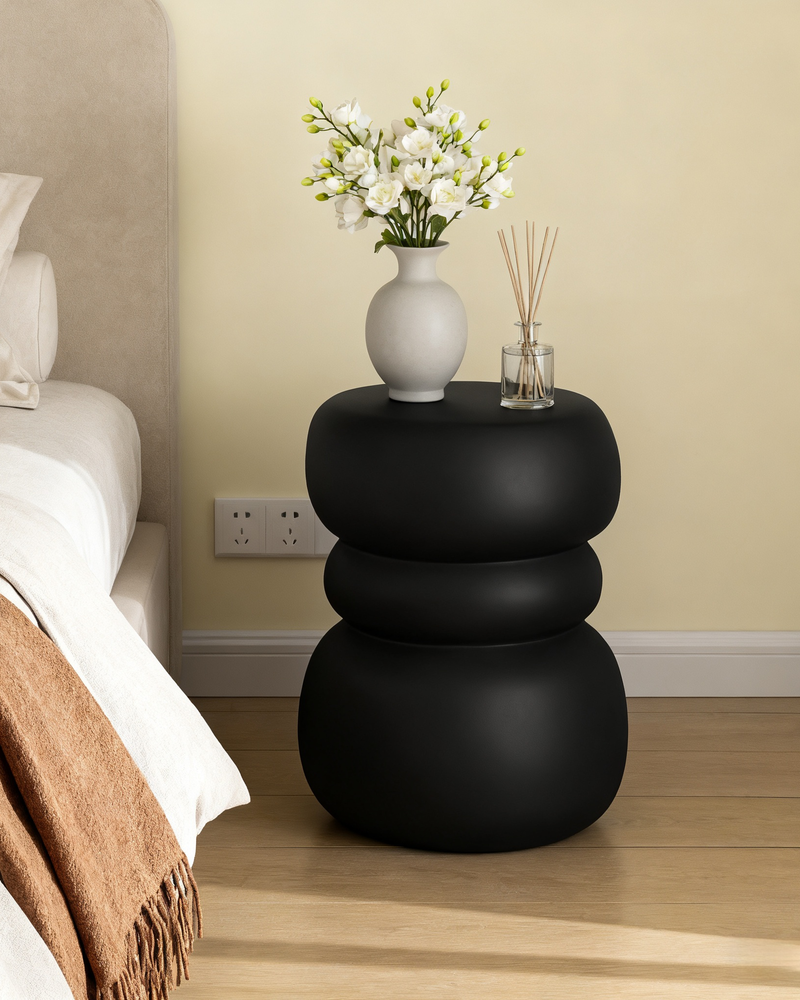 Black Concrete Side Table Unique Sculptural End Table, 19” Tall Handmade Cement Accent Table
