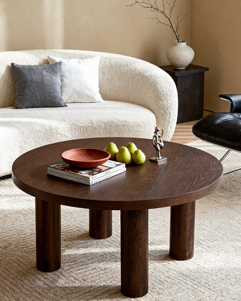 Modern Round Coffee Table with Solid Wood Legs – Stylish Centerpiece for Living Room