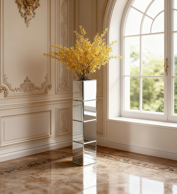 SHYFOY Handmade Glass Tall Floor Vase Fake Flower Vase