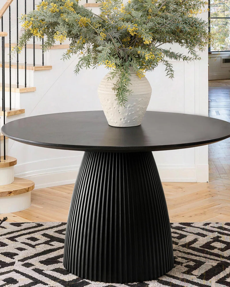 Black Round Dining Table Modern Round Dining Table with Fluted Pedestal Base