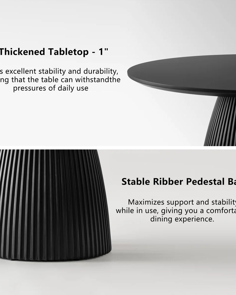 Black Round Dining Table Modern Round Dining Table with Fluted Pedestal Base
