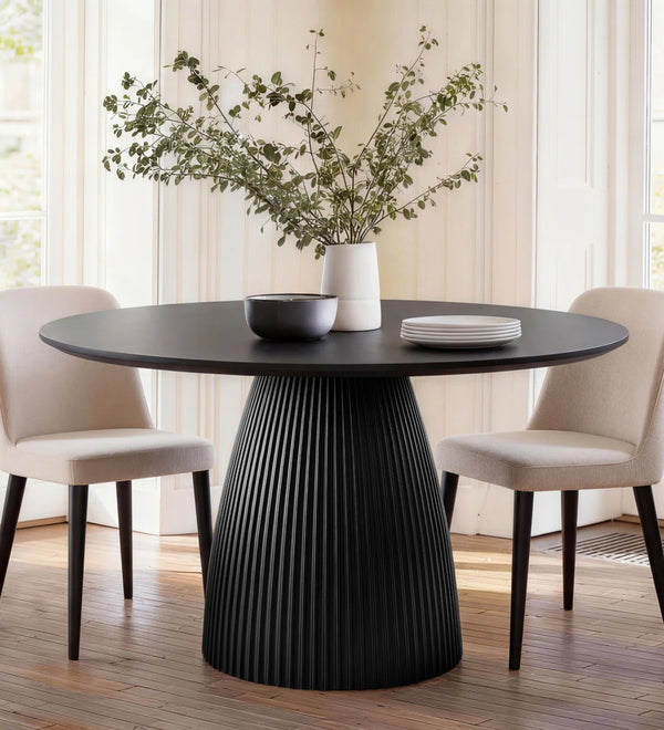 Black Round Dining Table Modern Round Dining Table with Fluted Pedestal Base