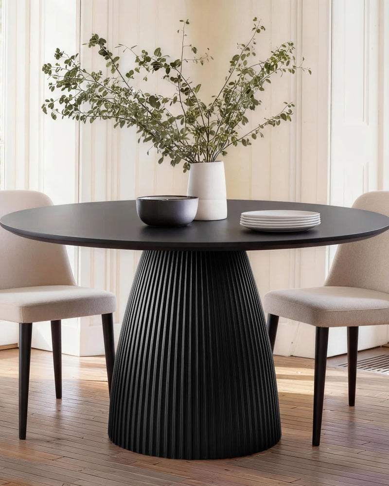 Black Round Dining Table Modern Round Dining Table with Fluted Pedestal Base