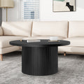 Black Round Coffee Table with Solid Wood Circle Pedestal Table