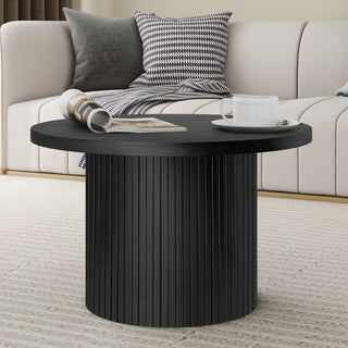 Black Pedestal Wood Round Coffee Table