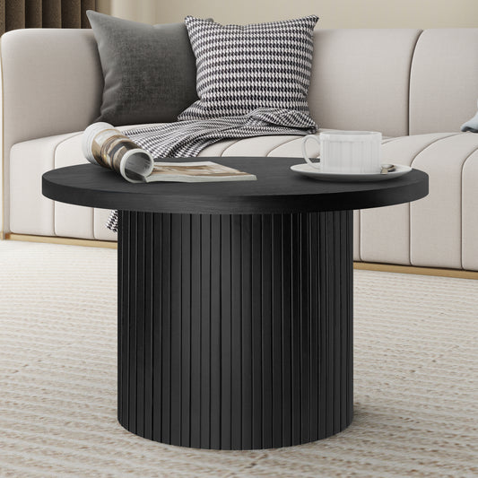 Black Pedestal Wood Round Coffee Table