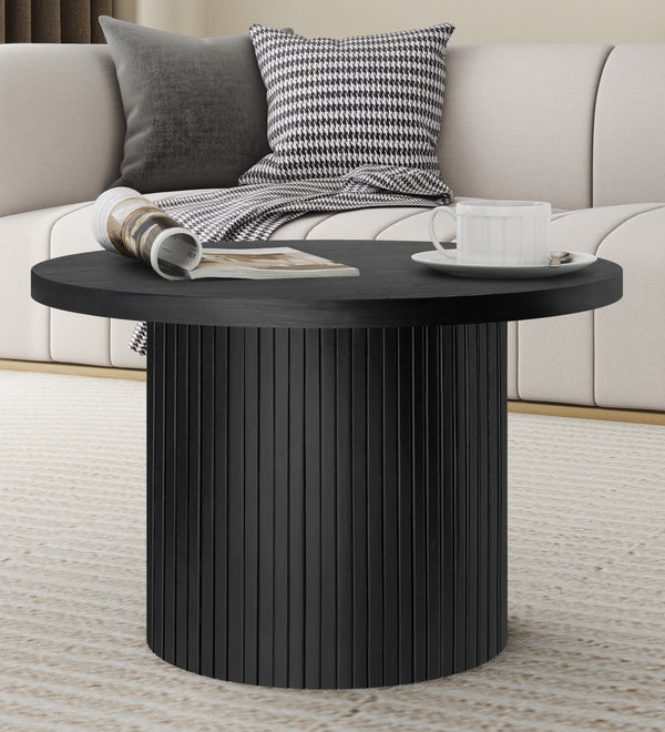 Black Pedestal Wood Round Coffee Table