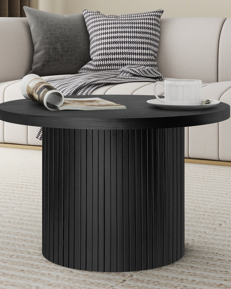 Black Pedestal Wood Round Coffee Table