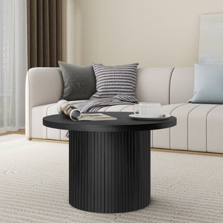 Black Pedestal Wood Round Coffee Table