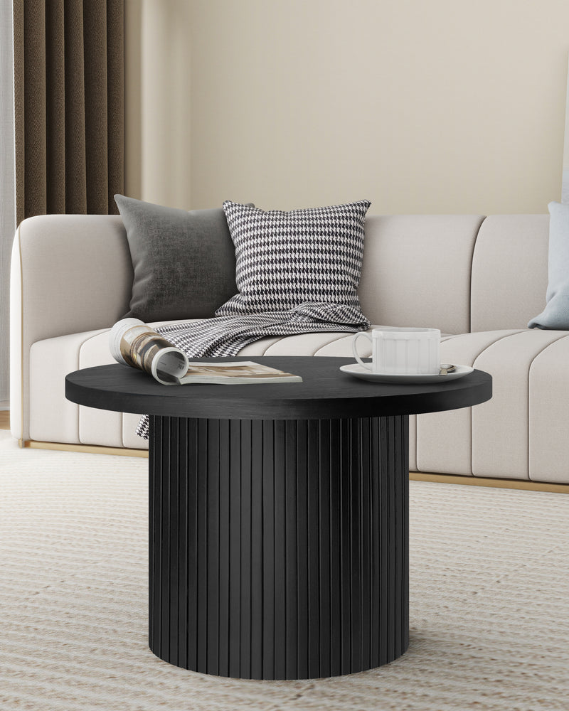 Black Pedestal Wood Round Coffee Table