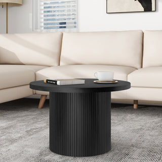 Black Pedestal Wood Round Coffee Table
