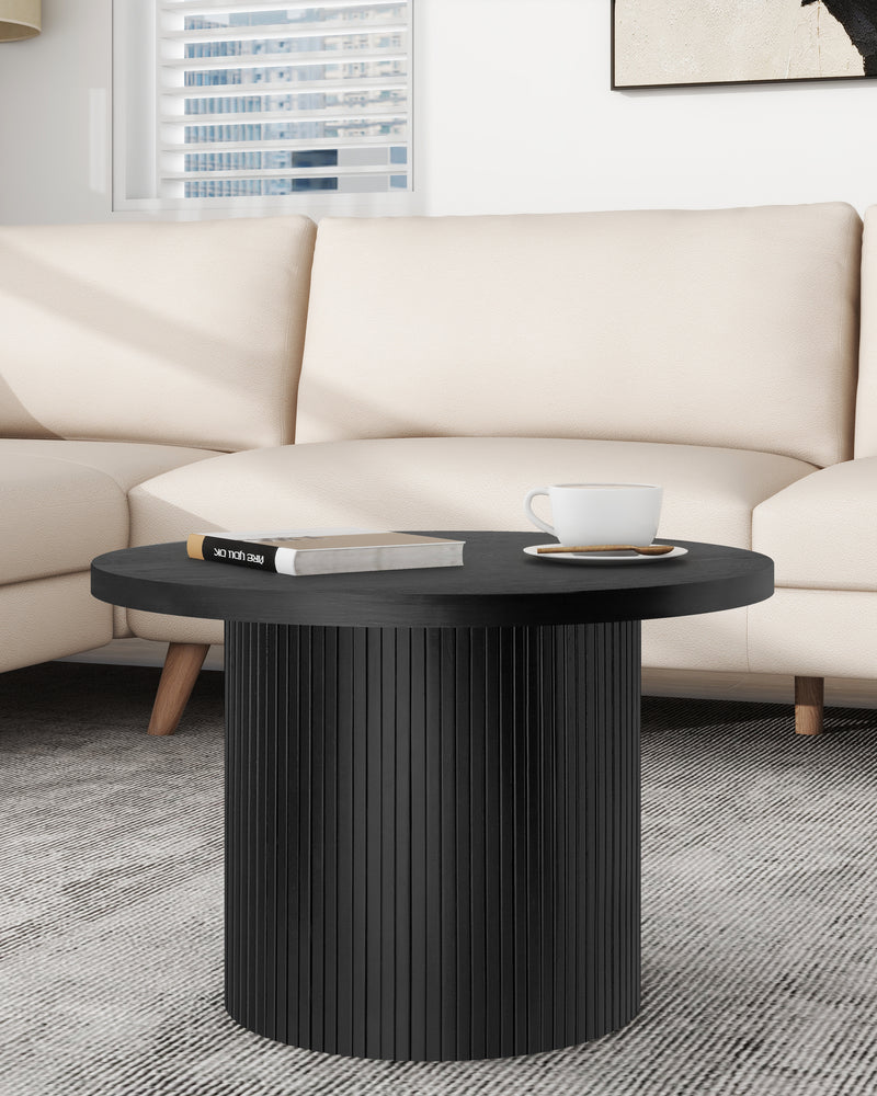 Black Pedestal Wood Round Coffee Table