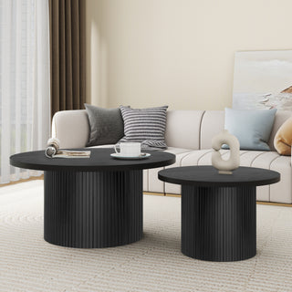 Black Pedestal Wood Round Coffee Table