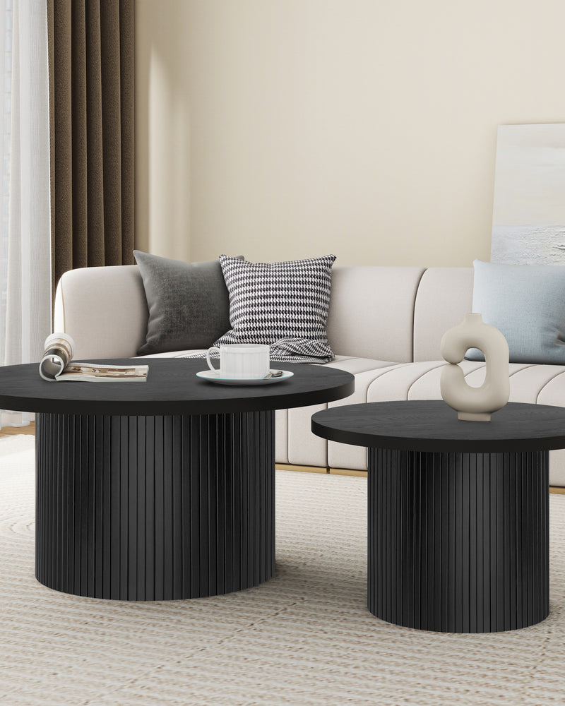 Black Pedestal Wood Round Coffee Table