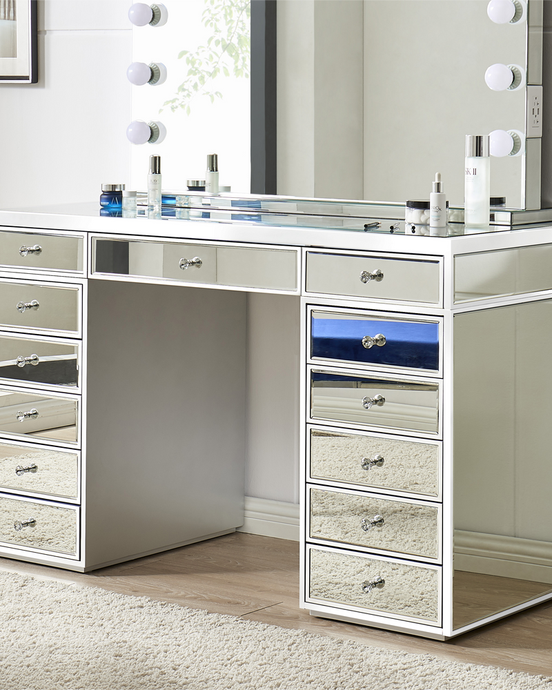 Hollywood Modern Vanity Mirrored Dressing Makeup Table with 13-Drawer