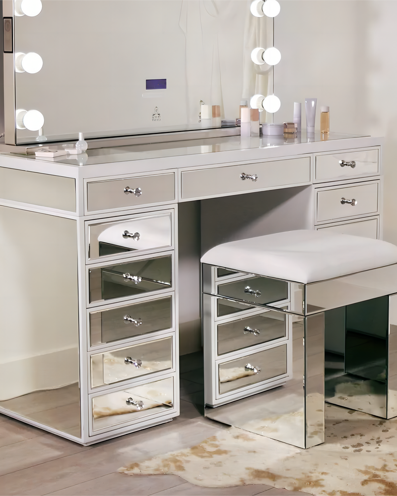 Hollywood Modern Vanity Mirrored Dressing Makeup Table with 13-Drawer