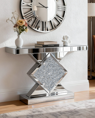 SHYFOY Crushed Diamond Mirrored Console Table