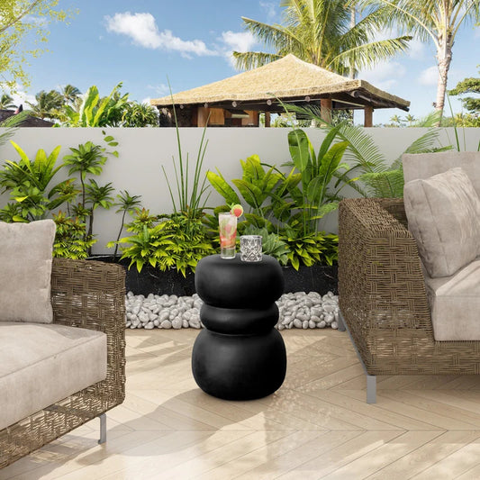 Black Round Stone Side Table End Table