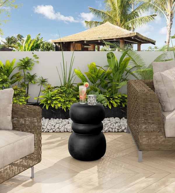Black Concrete Side Table Unique Sculptural End Table, 19” Tall Handmade Cement Accent Table