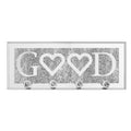 GOOD Mirrored Key Holder with Crystal Hooks, Sparkly Silver Mirror Wall Decor