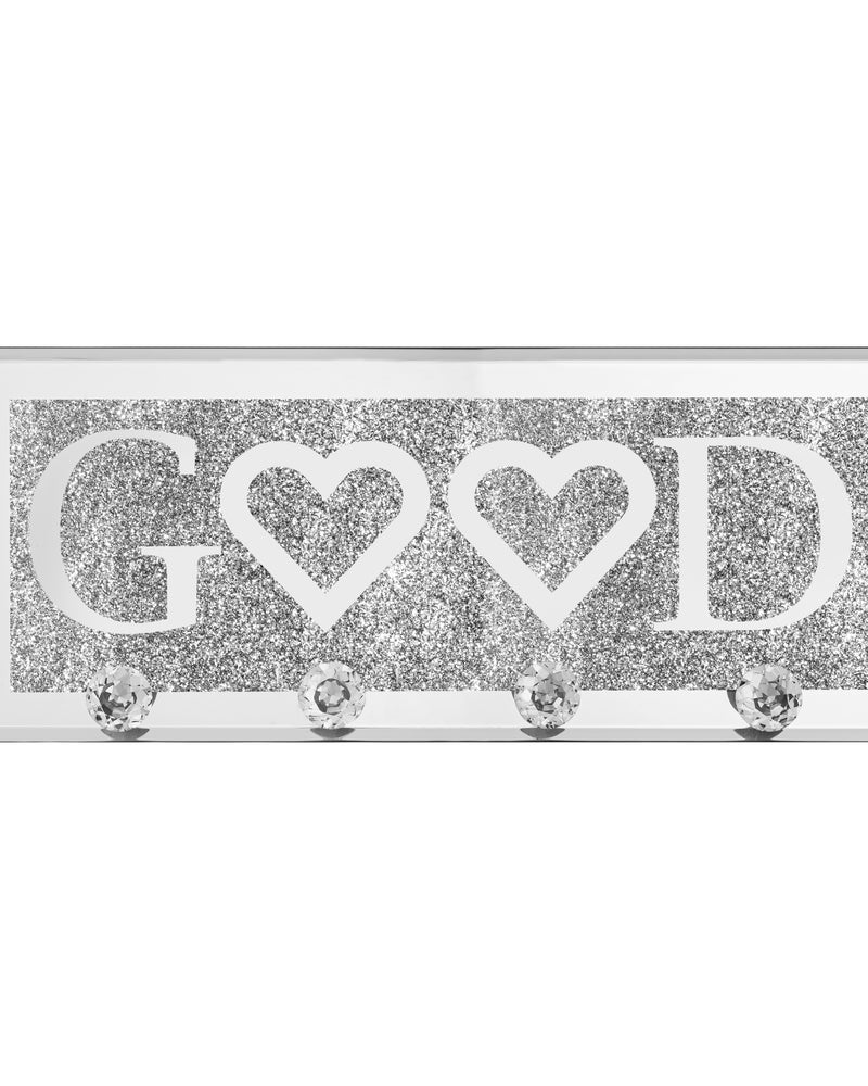 GOOD Mirrored Key Holder with Crystal Hooks, Sparkly Silver Mirror Wall Decor