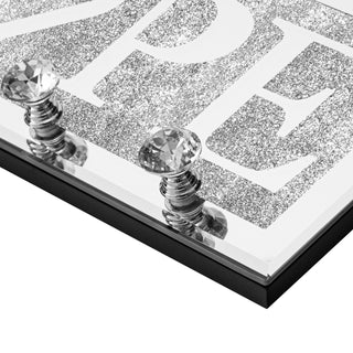 Mirrored HOPE Key Holder with Crystal Hooks Sparkly Silver Mirror Wall Decor