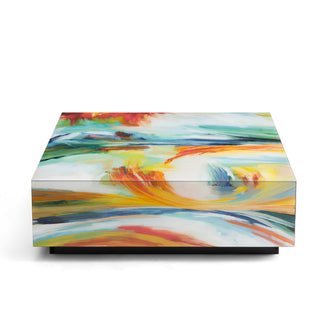 Square Modern Abstract Glass Coffee Table