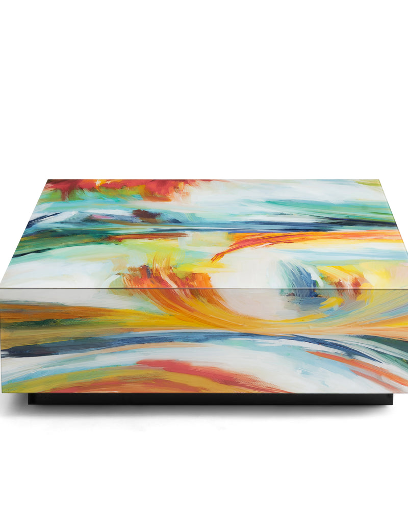 Square Modern Abstract Glass Coffee Table