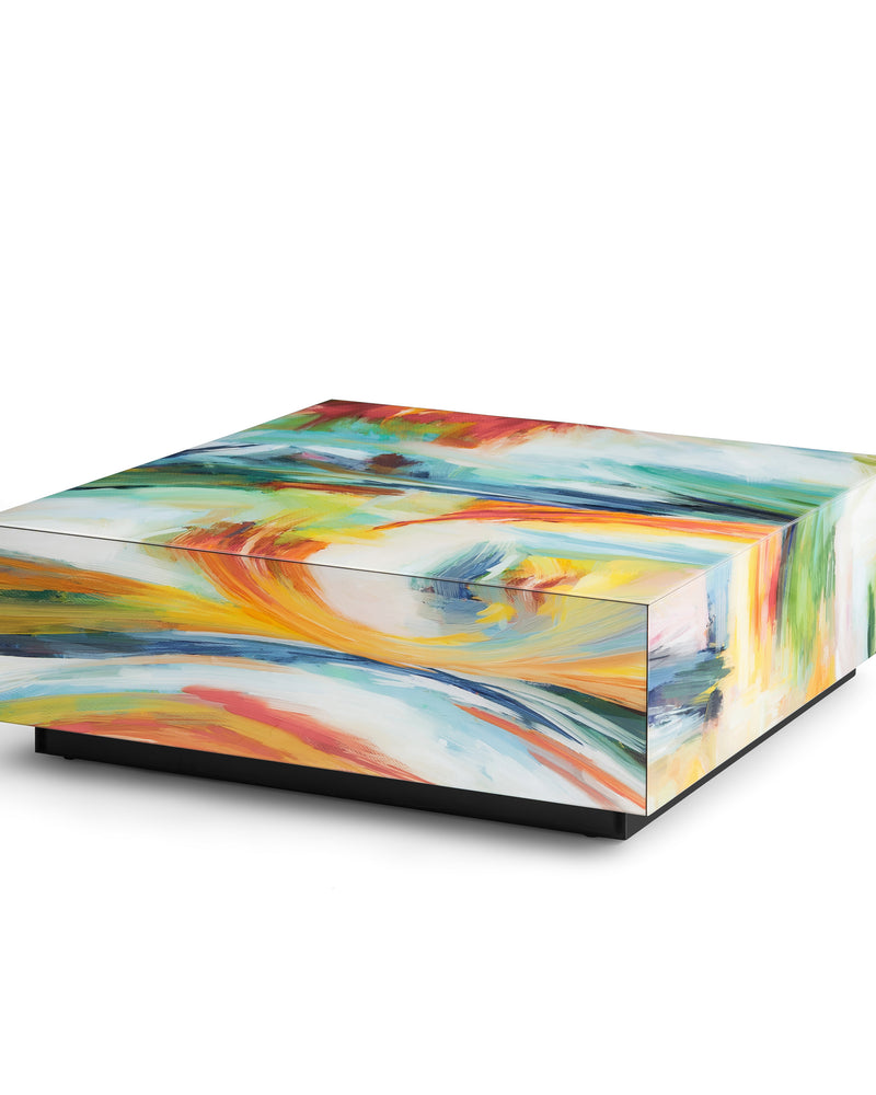 Square Modern Abstract Glass Coffee Table