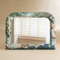 Arched Floral Fabric Wrapped Wood Frame Horizontal Wall Mirror